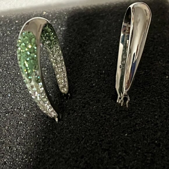 Green to White Ombre Crystals Inside Out Hoop Earrings Sterling Silver 925 AU - Picture 2 of 6
